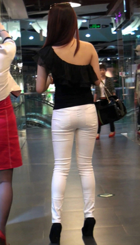 [SP-084RO]街拍身材完美的白裤紧身裤圆臀紧臀美女