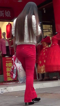 [SP-727OZ]街拍袅袅婷婷的红色紧身裤丰臀宽臀美女