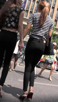 [SP-557FE]街拍和闺蜜逛街的黑色紧身裤高挑美女